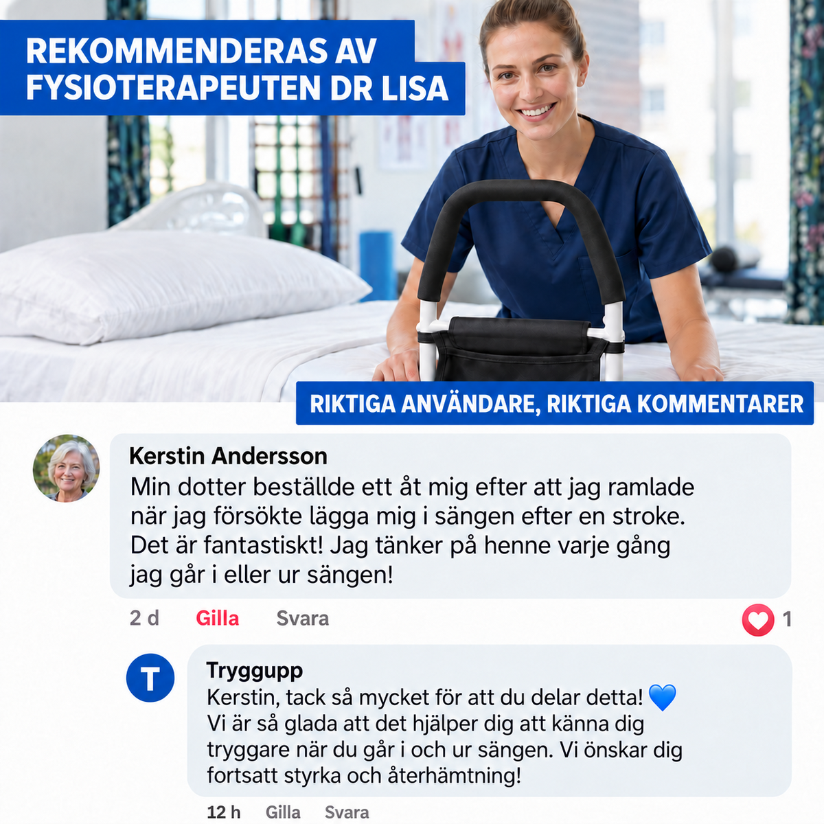 Tryggupp rekommenderas av fysioterapeut med kundrecension